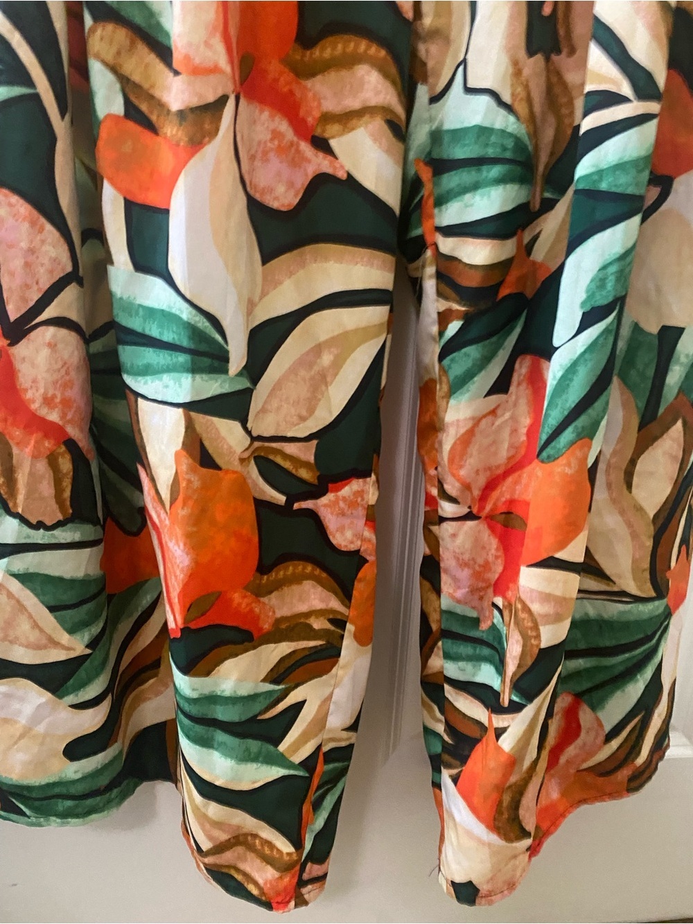 Moon Orchid Tropical Print Wide-Leg Pants in Green & Orange - Picture 3 of 5